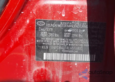 2020 Hyundai Elantra Sel z USA, uszkodzony, nr VIN 5NPD84LF4LH576800